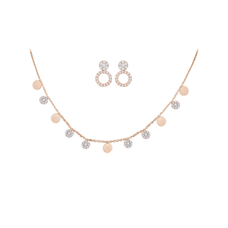 Gold Disc Dangler Necklace & Round 3-in-1 Earrings Set
