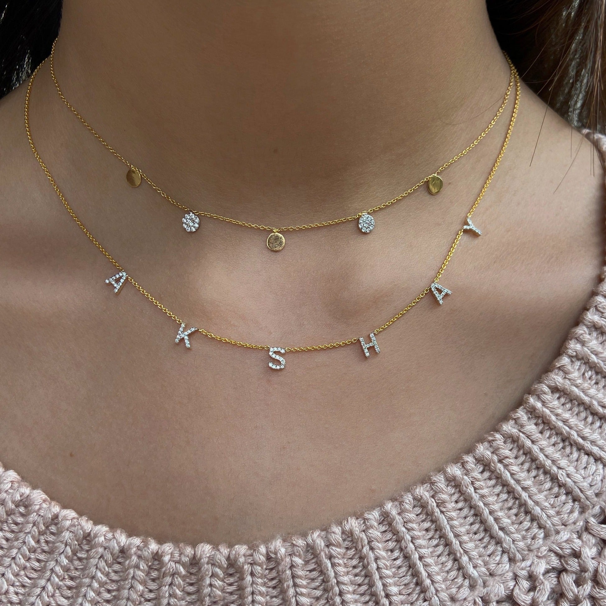 Spaced Diamond Letter Necklace - Main Image