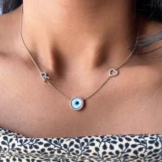 Evil Eye with Letter & Heart Necklace