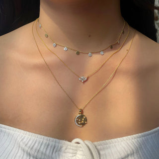 Gold Disc Dangler Necklace & Round 3-in-1 Earrings Set