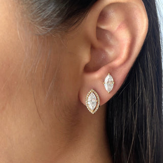 Marquise Halo Solitaire Studs