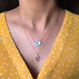 Pre-Layered Evil Eye & Hamsa Hand Necklace