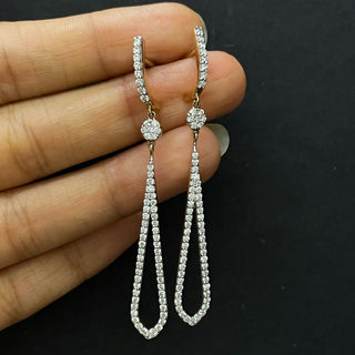 Symmetrical Edged Long Diamond Earrings