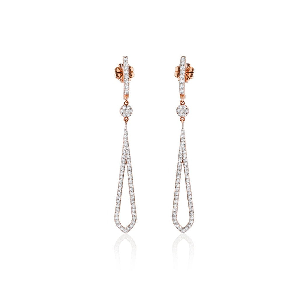 Symmetrical Edged Long Diamond Earrings - Main Image