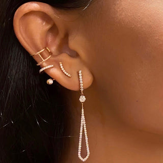 Symmetrical Edged Long Diamond Earrings