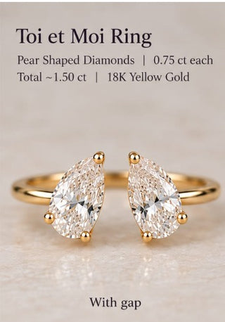 The Custom Pear Toi et Moi Ring 0.75ct each