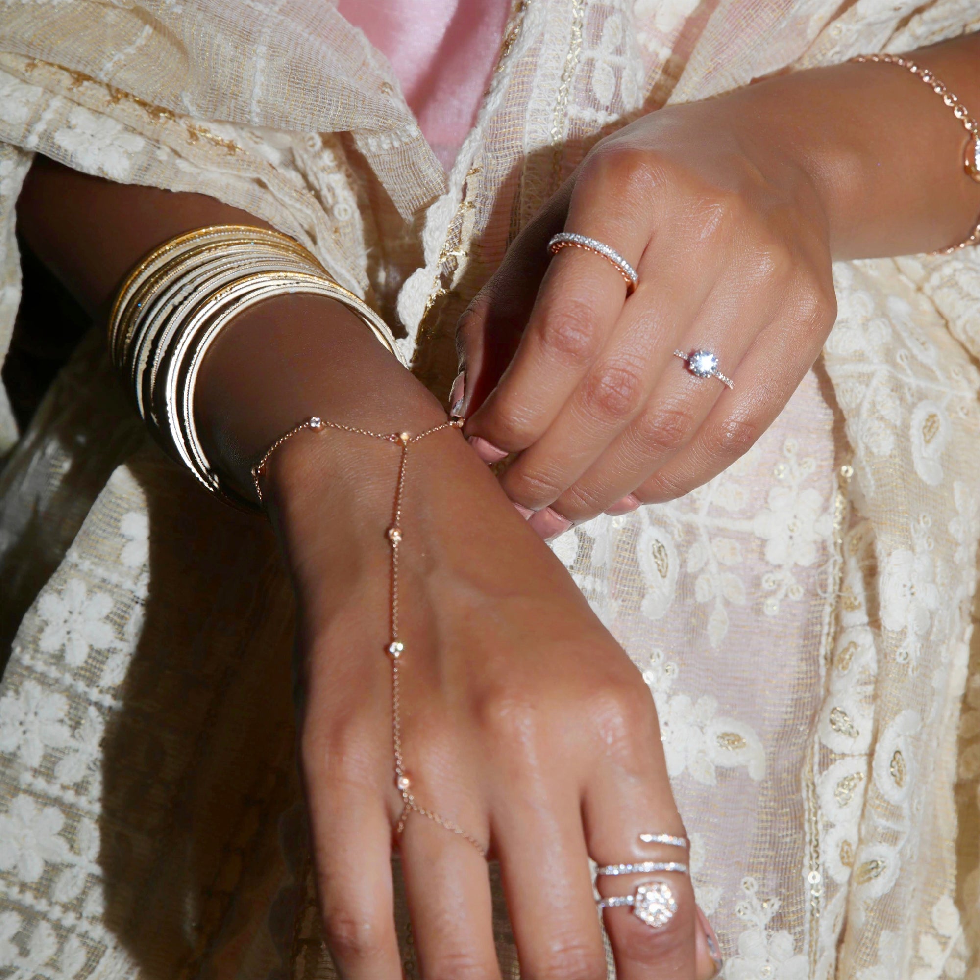 Buy Diamond Bezel Finger Ring Bracelet Online - DiAi Designs